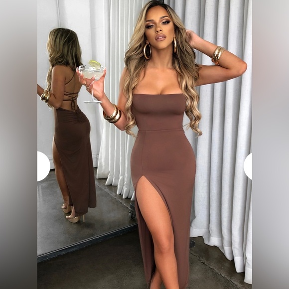 Babyboo Fashion - Victoria Maxi Dress in Chocolate - Picture 1 of 4